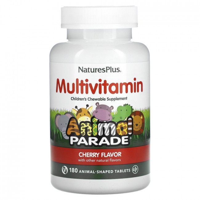 NaturesPlus, Source of Life, Animal Parade, жевательные мультивитамины и минералы для детей, со вкусом вишни, 180 таблеток в форме животных NaturesPlus, Source of Life, Animal Parade, жевательные мультивитамины и минералы для детей, со вкусом вишни, 180 таблеток в форме животных
