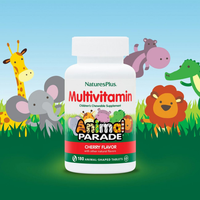 NaturesPlus, Source of Life, Animal Parade, жевательные мультивитамины и минералы для детей, со вкусом вишни, 180 таблеток в форме животных NaturesPlus, Source of Life, Animal Parade, жевательные мультивитамины и минералы для детей, со вкусом вишни, 180 таблеток в форме животных