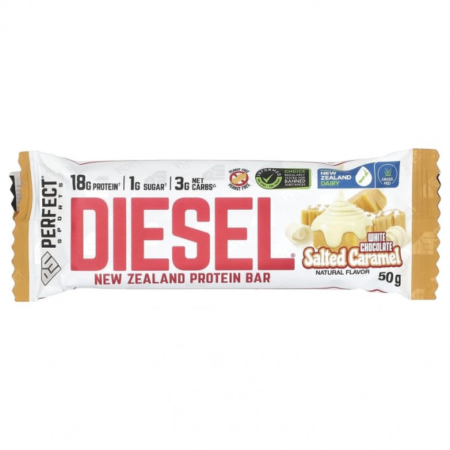 PERFECT Sports, Diesel, новозеландский протеиновый батончик, белый шоколад с соленой карамелью, 12 батончиков по 50 г PERFECT Sports, Diesel, новозеландский протеиновый батончик, белый шоколад с соленой карамелью, 12 батончиков по 50 г
