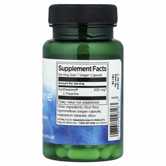 Swanson, Suntheanine, L-теанин, 200 мг, 60 растительных капсул