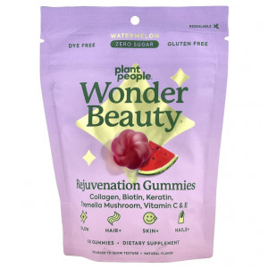 Plant People, Wonder Beauty®, омолаживающие жевательные таблетки, со вкусом арбуза, 60 жевательных таблеток