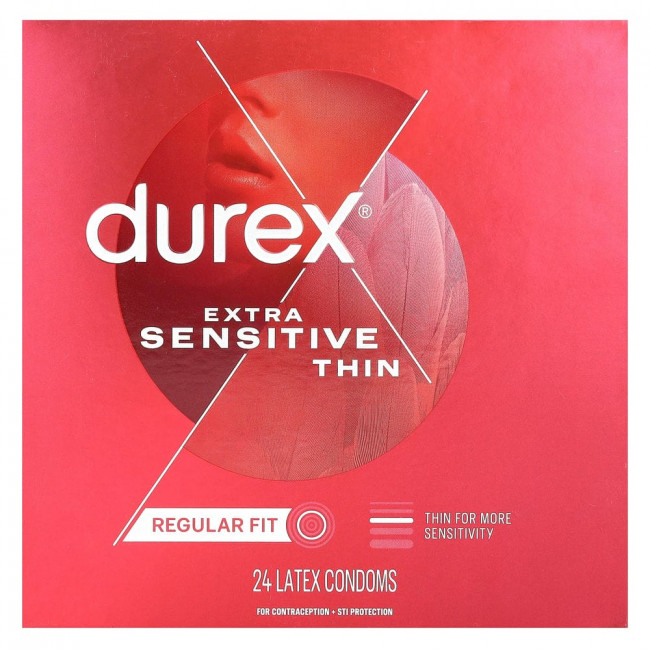 Durex, Extra Sensitive Thin, Regular Fit , 24 Latex Condoms