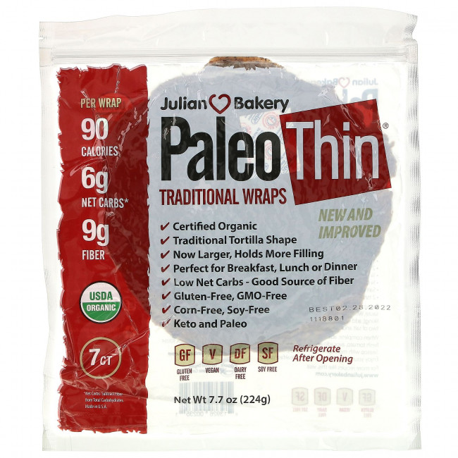 Julian Bakery, Органические лепешки Paleo, 7 лепешек, 7.7 унций (224 г) Julian Bakery, Органические лепешки Paleo, 7 лепешек, 7.7 унций (224 г)