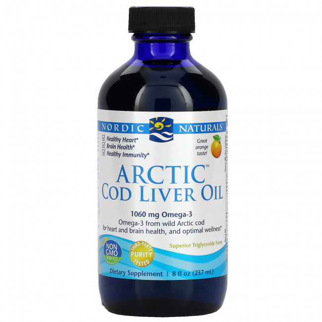 Nordic Naturals, Жир печени арктической трески со вкусом апельсина, 237 мл (8 жидких унций) Nordic Naturals, Жир печени арктической трески со вкусом апельсина, 237 мл (8 жидких унций)