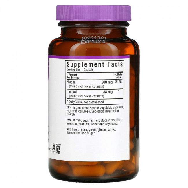 Bluebonnet Nutrition, Ниацин, не вызывающий смывания, 500 мг, 120 растительных капсул