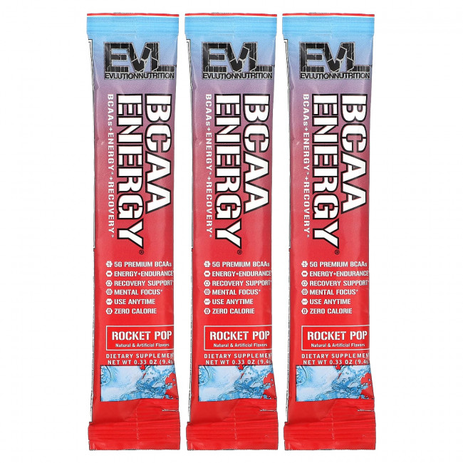 EVLution Nutrition, BCAA Energy, Rocket Pop, 3 пакетика по 9,4 г (0,33 унции) EVLution Nutrition, BCAA Energy, Rocket Pop, 3 пакетика по 9,4 г (0,33 унции)