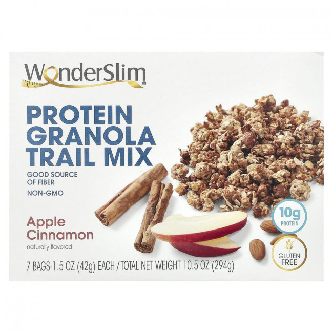 WonderSlim, протеиновая гранола-смесь с яблоком и корицей, 7 пакетиков по 42 г (снят с производства) (товар снят с производства)