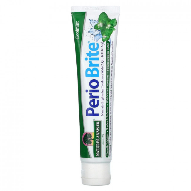 Nature's Answer, PerioBrite, натуральная осветляющая зубная паста с коэнзимом Q10 и фолиевой кислотой, холодящая мята, 113,4 г (4 унции)