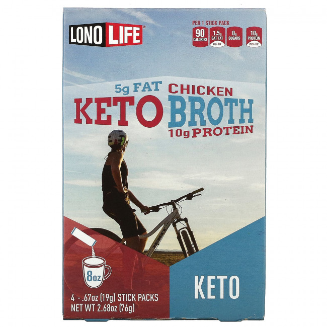 Lonolife, Keto Broth, куриный бульон, 4 пакетика по 19 г (0,67 унции) Lonolife, Keto Broth, куриный бульон, 4 пакетика по 19 г (0,67 унции)