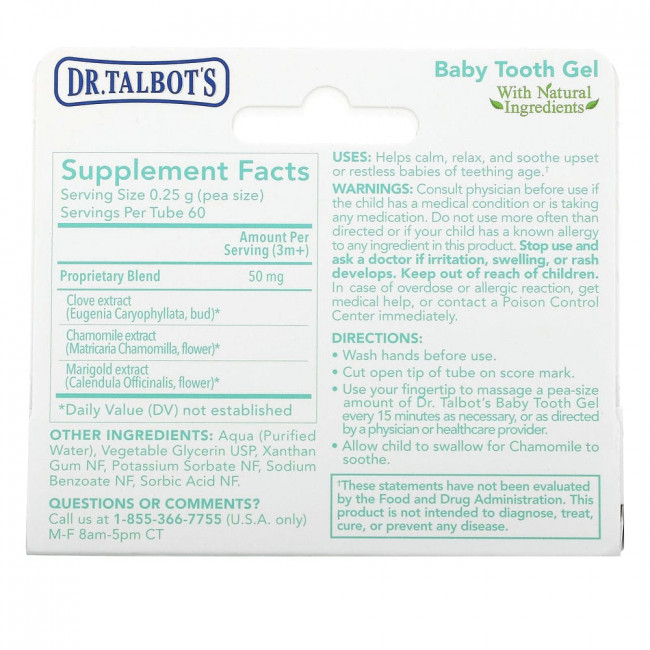 Dr. Talbot's, Детский зубной гель, гвоздика + ромашка, 3 месяца +, 0,53 унции (15 г) Dr. Talbot's, Детский зубной гель, гвоздика + ромашка, 3 месяца +, 0,53 унции (15 г)