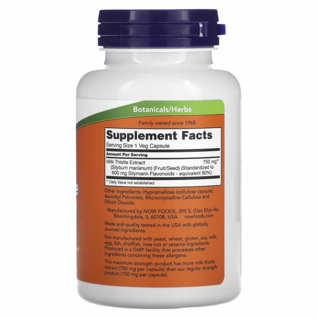 NOW Foods, Экстракт расторопши, максимальная эффективность, 750 мг, 90 растительных капсул NOW Foods, Экстракт расторопши, максимальная эффективность, 750 мг, 90 растительных капсул