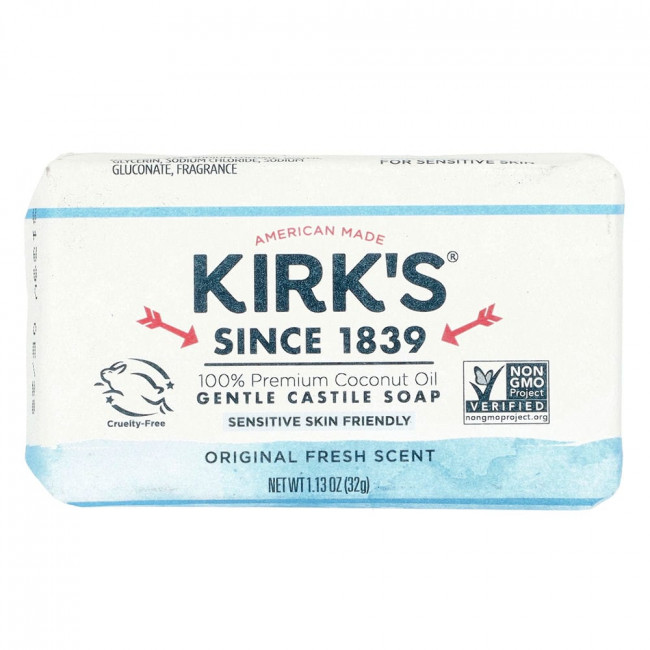 Kirk's, Gentle Castile Soap Bar, Original Fresh Scent, 1.13 oz (32 g)