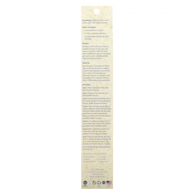 White Egret Personal Care, Универсальный набор для свечки ушей, пчелиный воск, 4 шт.