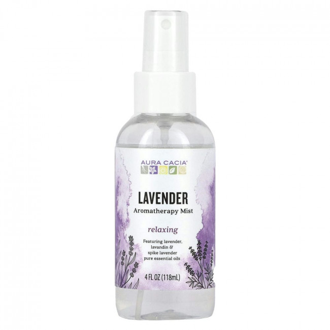 Aura Cacia, Аромапевтический спрей для комнаты и тела, успокаивающая лаванда, 4 жидких унции (118 мл) Aura Cacia, Аромапевтический спрей для комнаты и тела, успокаивающая лаванда, 4 жидких унции (118 мл)