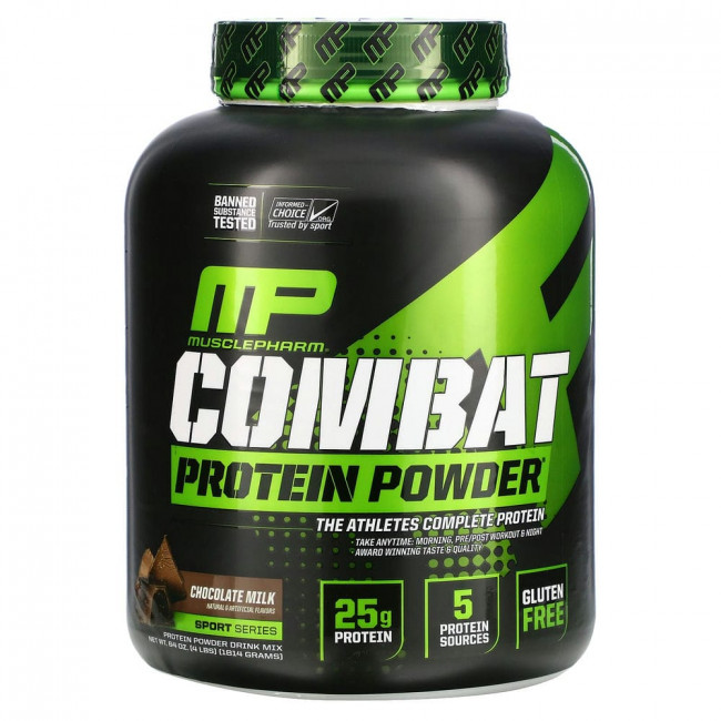 MusclePharm, Белковый порошок Combat, шоколадное молоко, 4 фунта (1814 г) MusclePharm, Белковый порошок Combat, шоколадное молоко, 4 фунта (1814 г)