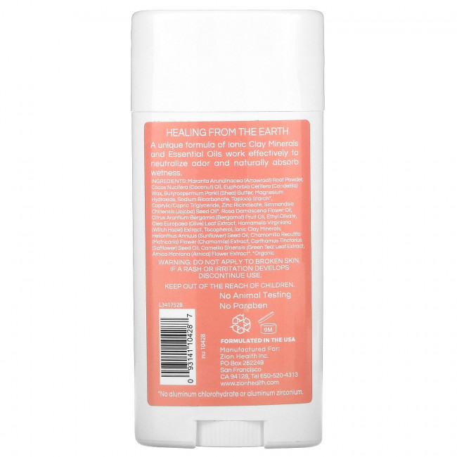 Zion Health, ClayDry Deodorant, Bold, Bergamot Rose, 2.8 oz (80 g)