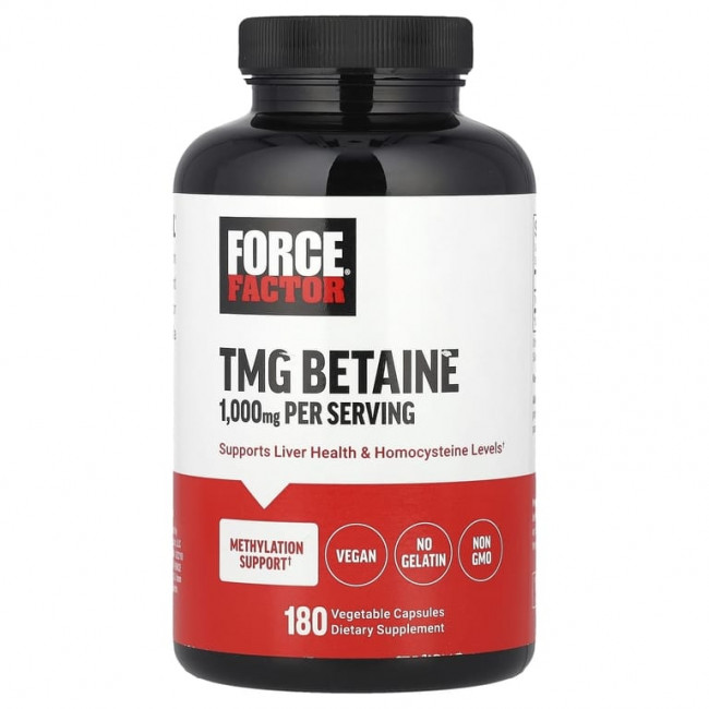Force Factor, TMG бетаин, 180 растительных капсул (500 мг в 1 капсуле)
