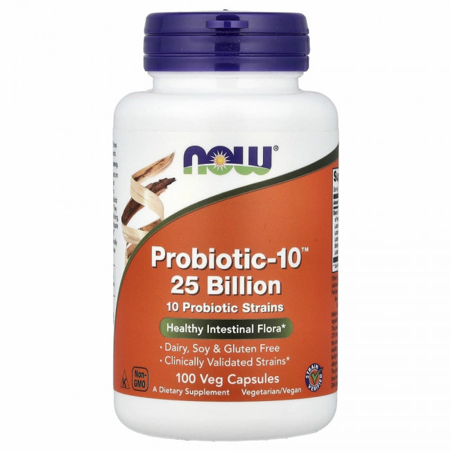 NOW Foods, Probiotic-10, 25 млрд, 100 вегетарианских капсул NOW Foods, Probiotic-10, 25 млрд, 100 вегетарианских капсул