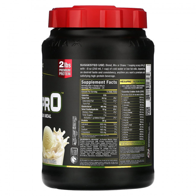 ALLMAX, Hexapro, постная еда с высоким содержанием белка, французская ваниль, 907 г (2 фунта) ALLMAX, Hexapro, постная еда с высоким содержанием белка, французская ваниль, 907 г (2 фунта)