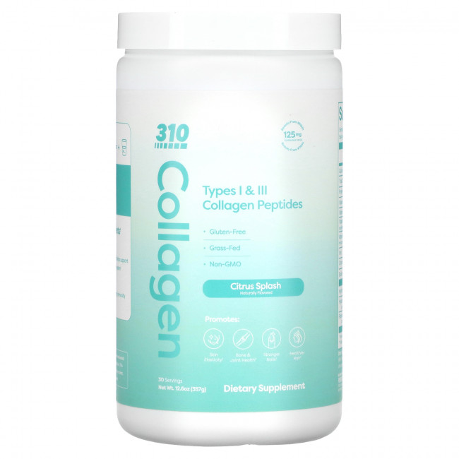 310 Nutrition, Collagen, пептиды коллагена типа I и III, цитрусовые, 357 г (12,6 унции) 310 Nutrition, Collagen, пептиды коллагена типа I и III, цитрусовые, 357 г (12,6 унции)