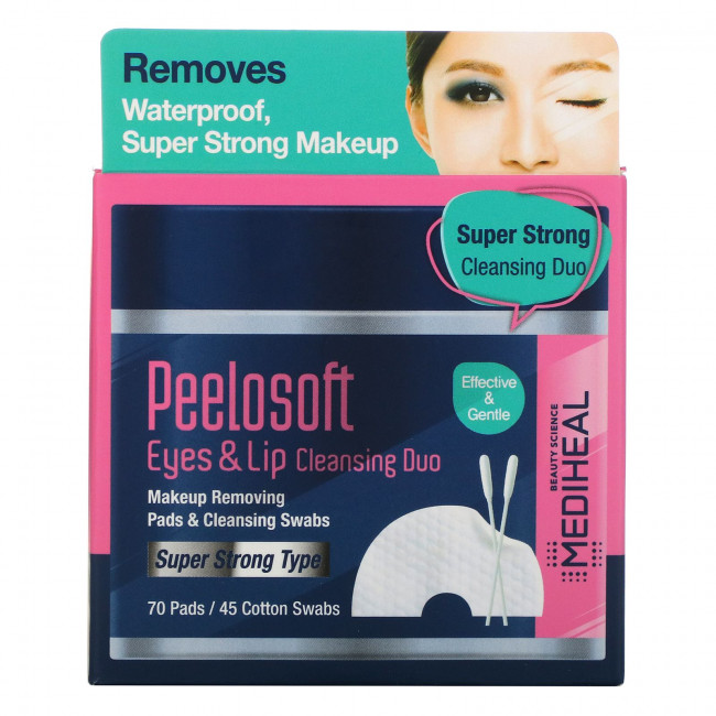 Mediheal, Peelosoft Eyes & Lip Cleansing Duo, 70 подушечек / 45 ватных тампонов Mediheal, Peelosoft Eyes & Lip Cleansing Duo, 70 подушечек / 45 ватных тампонов