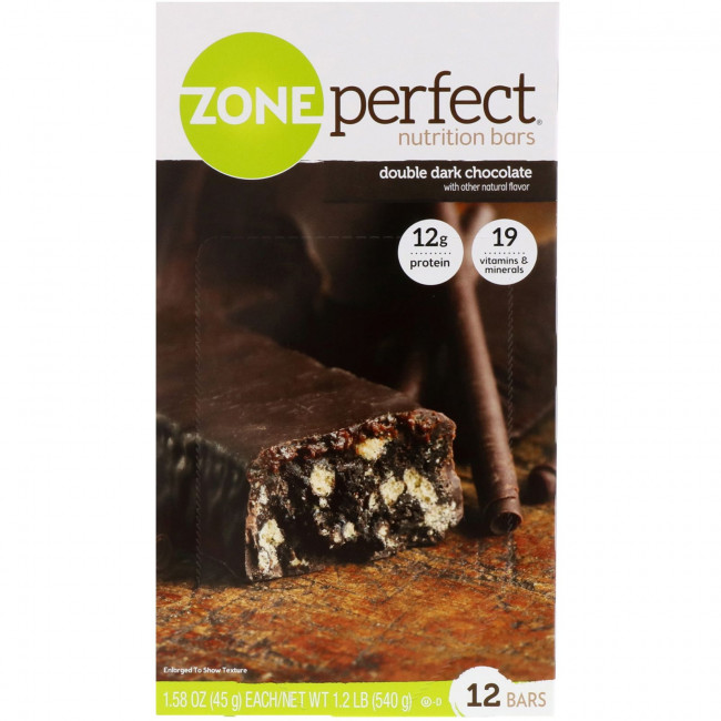 ZonePerfect, Питательные батончики, двойной темный шоколад, 12 батончиков, 1,58 унции (45 г) каждый ZonePerfect, Питательные батончики, двойной темный шоколад, 12 батончиков, 1,58 унции (45 г) каждый