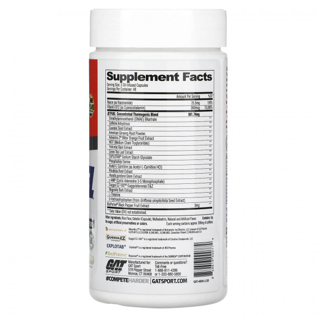 GAT, JetFUEL Original, 144 масляные капсулы GAT, JetFUEL Original, 144 масляные капсулы