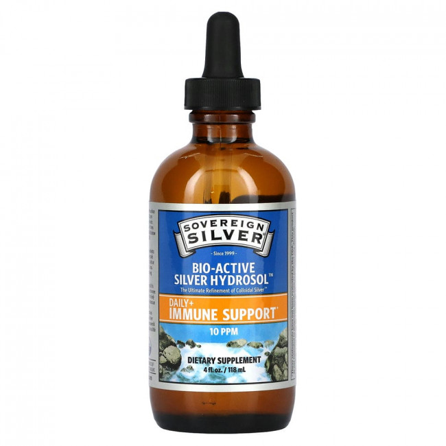 Sovereign Silver, Bio-Active Silver Hydrosol, коллоидное серебро для ежедневной поддержки иммунитета, с дозатором-пипеткой, 10 част./млн, 118 мл (4 жидк. унции) Sovereign Silver, Bio-Active Silver Hydrosol, коллоидное серебро для ежедневной поддержки иммунитета, с дозатором-пипеткой, 10 част./млн, 118 мл (4 жидк. унции)