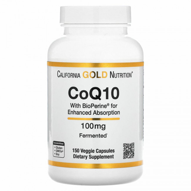 California Gold Nutrition, коэнзим Q10 класса USP с экстрактом BioPerine, 100 мг, 150 растительных капсул