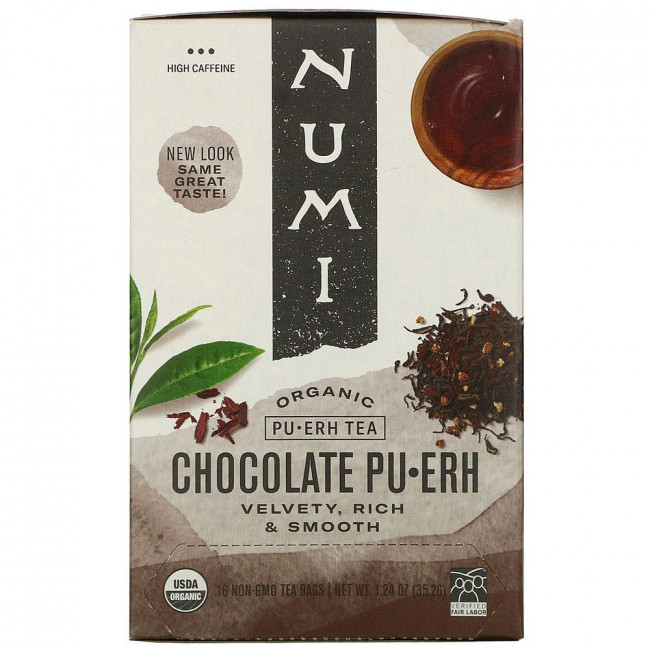 Numi Tea, Органический чай пуэр, шоколадный пуэр, 16 чайных пакетиков, 1,24 унции (35,2 г) Numi Tea, Органический чай пуэр, шоколадный пуэр, 16 чайных пакетиков, 1,24 унции (35,2 г)