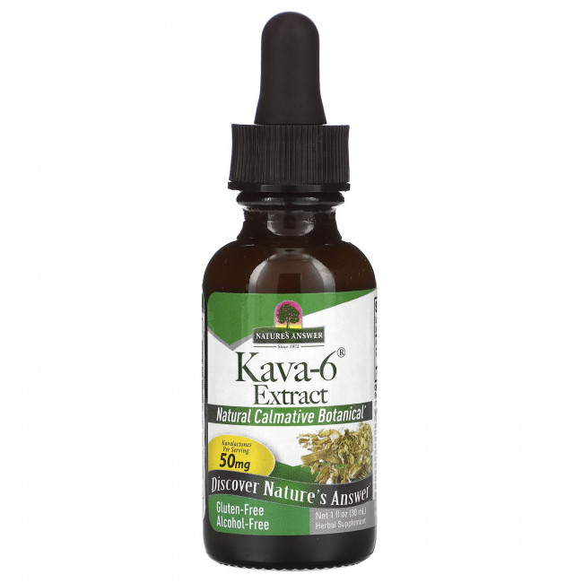 Nature's Answer, Экстракт корня Кава - 6, не содержит спирта, 1 жидкая унция (30 мл) Nature's Answer, Экстракт корня Кава - 6, не содержит спирта, 1 жидкая унция (30 мл)