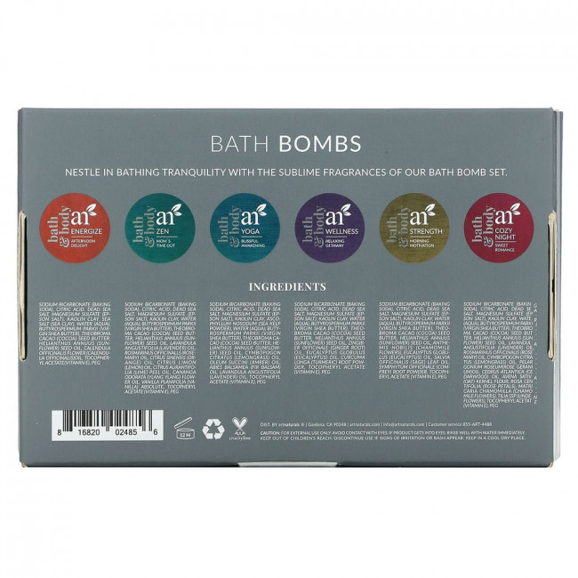 Artnaturals, Бомбочки для ванны, 6 шт., 113 г (4 унции) каждая