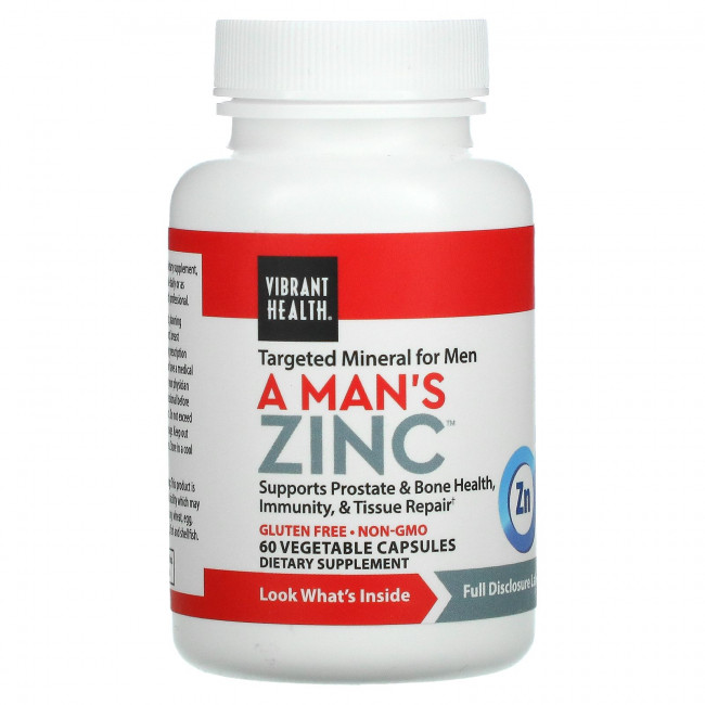 Vibrant Health, A Man's Zinc, 60 растительных капсул Vibrant Health, A Man's Zinc, 60 растительных капсул