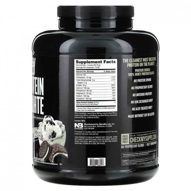 NutraBio, изолят сывороточного протеина, со вкусом мороженого и печенья, 2268 г (5 фунтов)