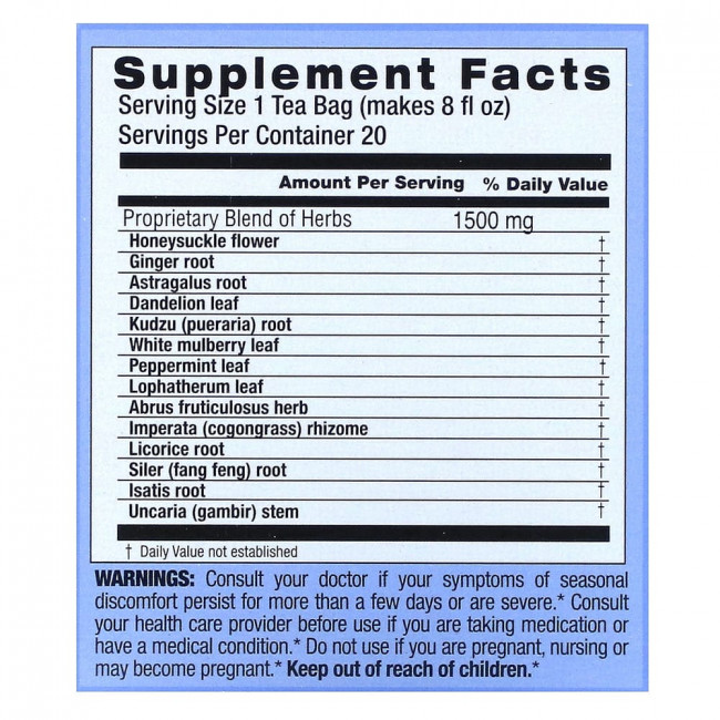 Triple Leaf Tea, Cold & Flu Time Herbal Tea, Caffeine Free, 20 Tea Bags, 1.06 oz (30 g)
