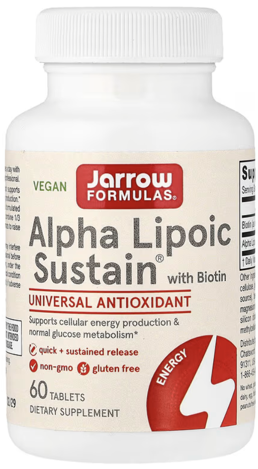 Jarrow Formulas, Alpha Lipoic Sustain, альфа-липоевая кислота с биотином, 300 мг, 60 таблеток