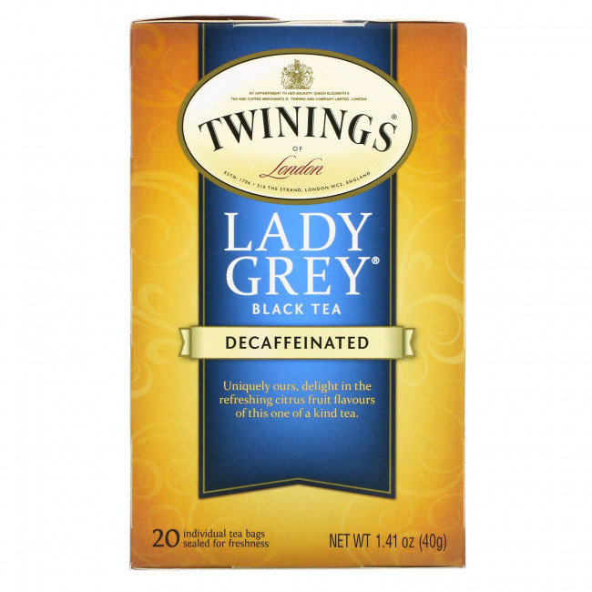 Twinings, Lady Grey, черный чай, без кофеина, 20 чайных пакетиков, 40 г (1,41 унции) Twinings, Lady Grey, черный чай, без кофеина, 20 чайных пакетиков, 40 г (1,41 унции)