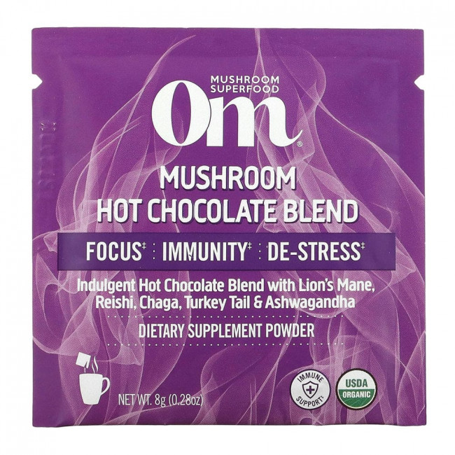 Om Mushrooms, Смесь горячего шоколада с грибами, 10 пакетиков по 8 г (0,28 унции) Om Mushrooms, Смесь горячего шоколада с грибами, 10 пакетиков по 8 г (0,28 унции)