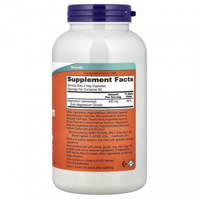 NOW Foods, цитрат магния, 240 растительных капсул