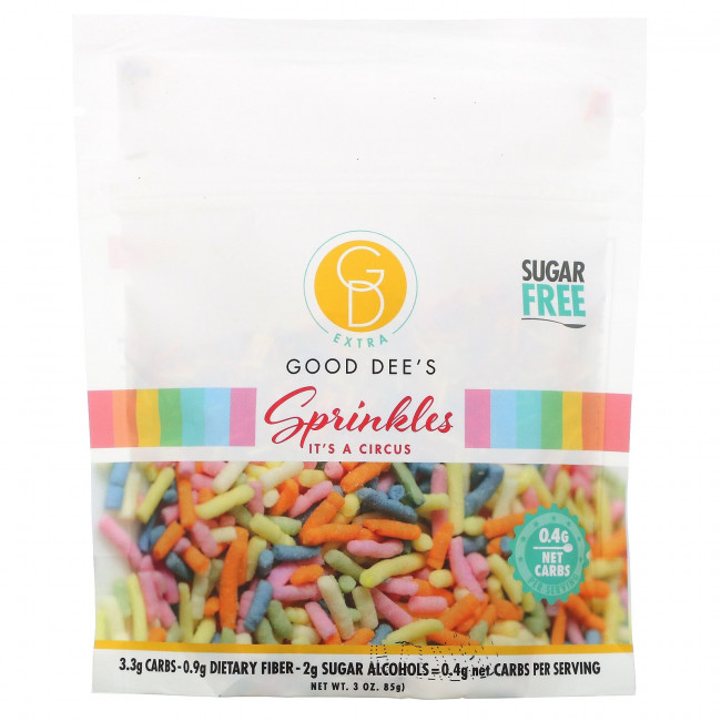 Good Dee's, Sprinkles, без сахара, It's A Circus, 85 г (3 унции) Good Dee's, Sprinkles, без сахара, It's A Circus, 85 г (3 унции)