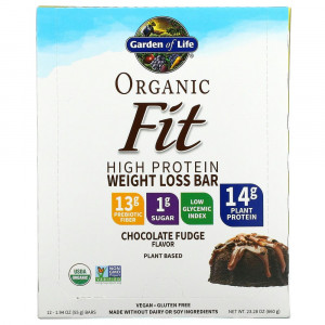 Garden of Life, Organic Fit, высокопротеиновый батончик для похудения, шоколадная помадка, 12 батончиков по 55 г (1,9 унции) Garden of Life, Organic Fit, высокопротеиновый батончик для похудения, шоколадная помадка, 12 батончиков по 55 г (1,9 унции)