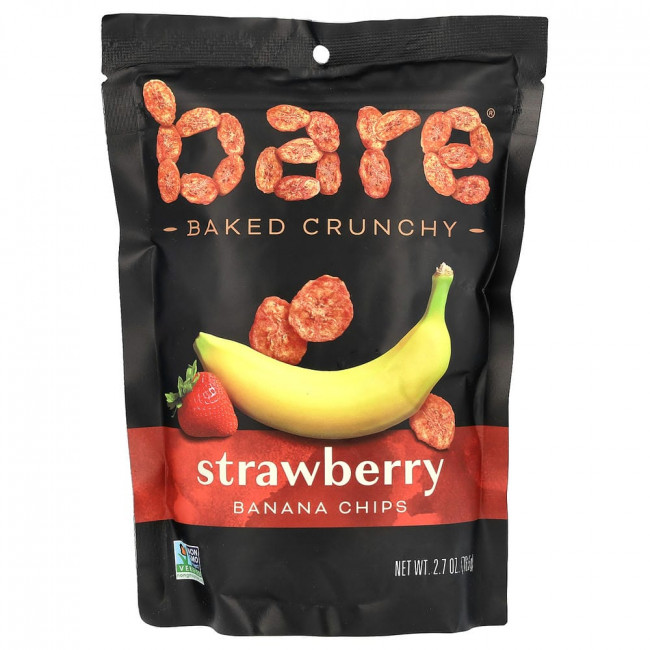 Bare Snacks, хрустящие запеченные банановые чипсы со вкусом клубники, 76,5 г (товар снят с производства)