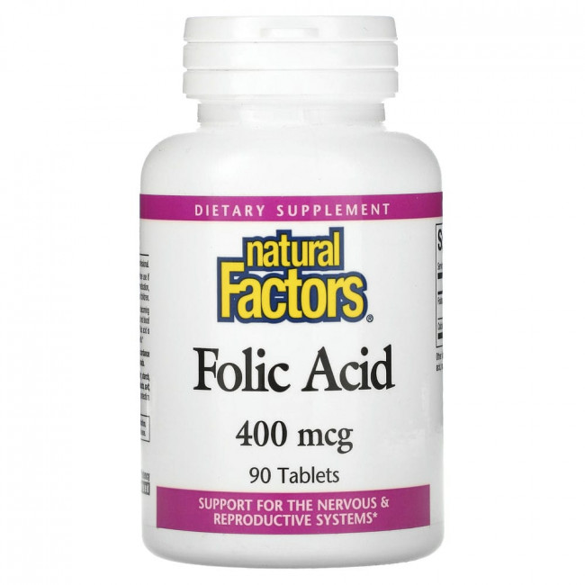 Natural Factors, Фолиевая кислота, 400 мкг, 90 таблеток