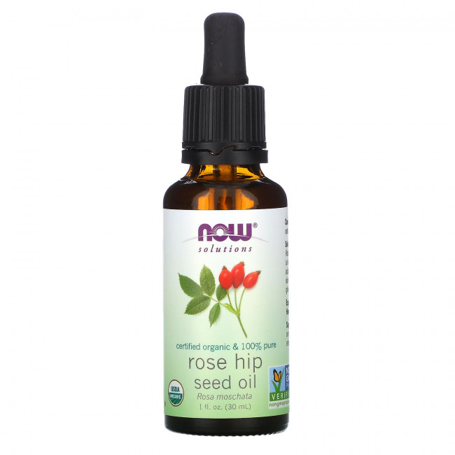NOW Foods, Solutions, сертифицированное органическое масло семян шиповника, 30 мл (1 жидкая унция)