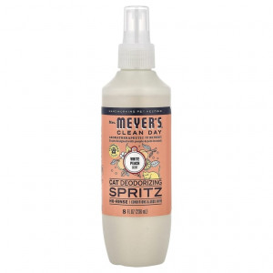 Mrs. Meyers Clean Day, дезодорирующий спрей для кошек, белый персик, 236 мл (8 жидк. унций)