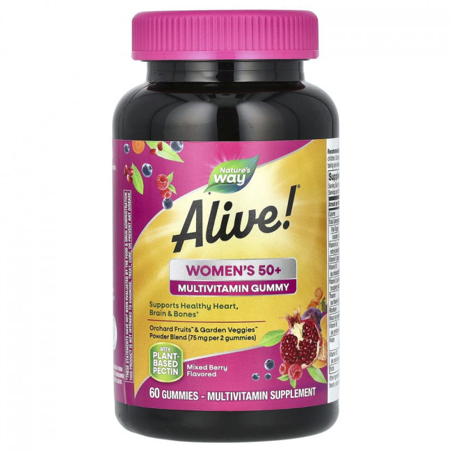 Nature's Way, Alive! Alive!, жевательные витамины для женщин после 50 лет, со вкусом фруктов, 60 жевательных таблеток Nature's Way, Alive! Alive!, жевательные витамины для женщин после 50 лет, со вкусом фруктов, 60 жевательных таблеток