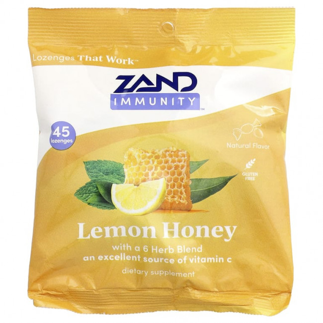 Zand, Immunity ™, леденцы с лимоном и медом, 45 пастилок
