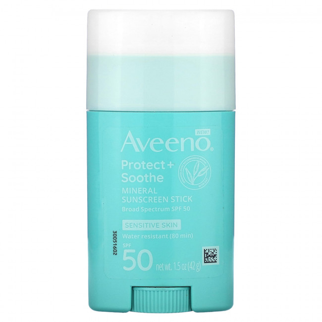 Aveeno, Минеральный солнцезащитный стик Protect + Soothe, SPF 50, без отдушек, 42 г (1,5 унции) Aveeno, Минеральный солнцезащитный стик Protect + Soothe, SPF 50, без отдушек, 42 г (1,5 унции)