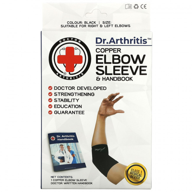 Doctor Arthritis, Медный рукав до локтя и руководство, маленький, черный, 1 рукав Doctor Arthritis, Медный рукав до локтя и руководство, маленький, черный, 1 рукав