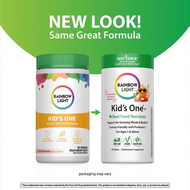 Rainbow Light, Kid's One® +, для детей от 1 года, фруктовый пунш, 90 таблеток Rainbow Light, Kid's One® +, для детей от 1 года, фруктовый пунш, 90 таблеток